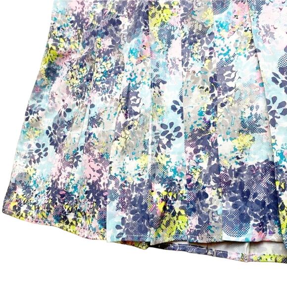 Tee Time Pastel Floral Pleated‎ Golf Skort Elastic Waist Side Zip Size Large - Picture 3 of 10